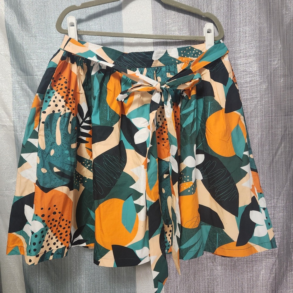 ModCloth Tropical Abstract A-Line Skirt XL NWT Cotton Pockets Monstera Marmalade